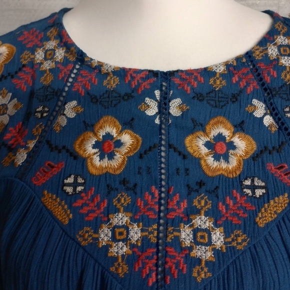 Blue Rain Francesca's Size Small Mini Dress Or Long Shirt Blue Floral Boho - Picture 6 of 12